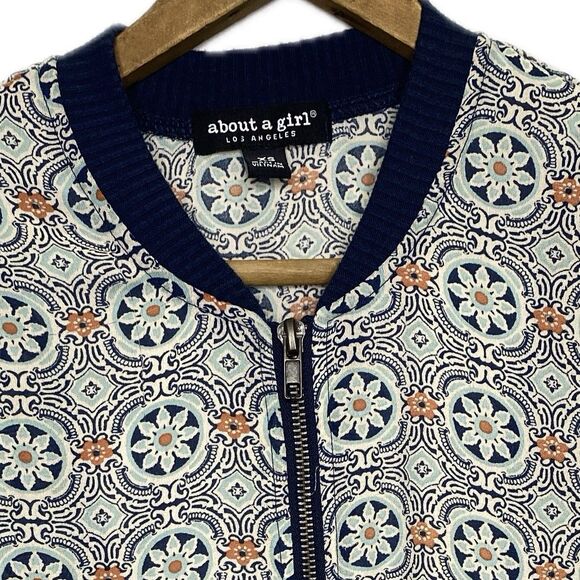 ABOUT A GIRL Jacket Lightweight Zip Floral Geometric Long Sleeve Womens XS Blue - Picture 1 of 12